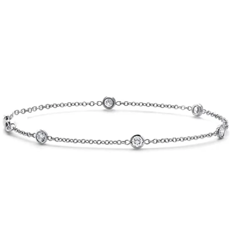 Women’s braided bracelet-3/4 TCW 14k White Gold Round Diamond Station Bracelet