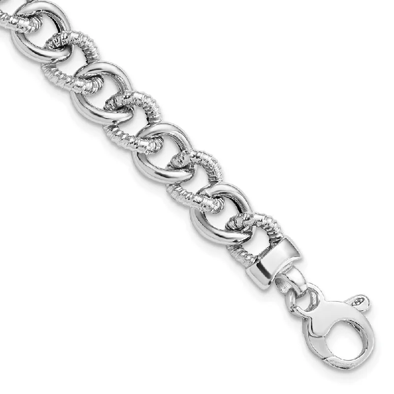 Women’s diamond bracelet-14K White Gold And Textured Link Bracelet, 7.75" (W-8mm)