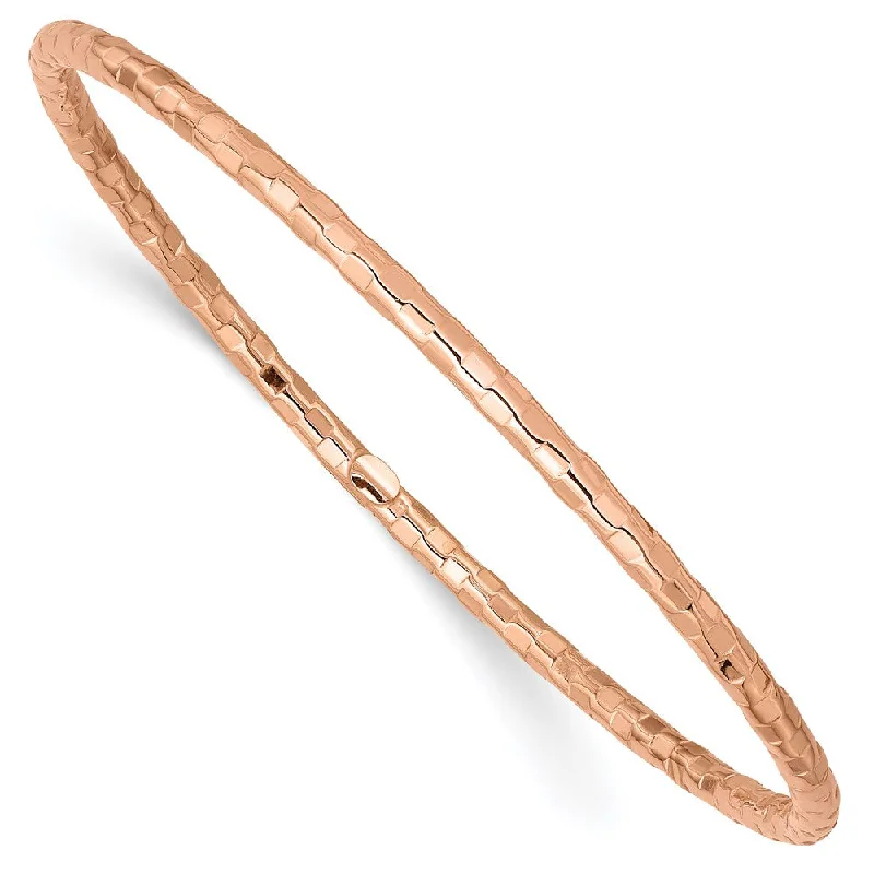 Women’s adjustable bangle-14K Rose Gold Polished Textured Slip-on Bangle Bracelet-WBC-DB586