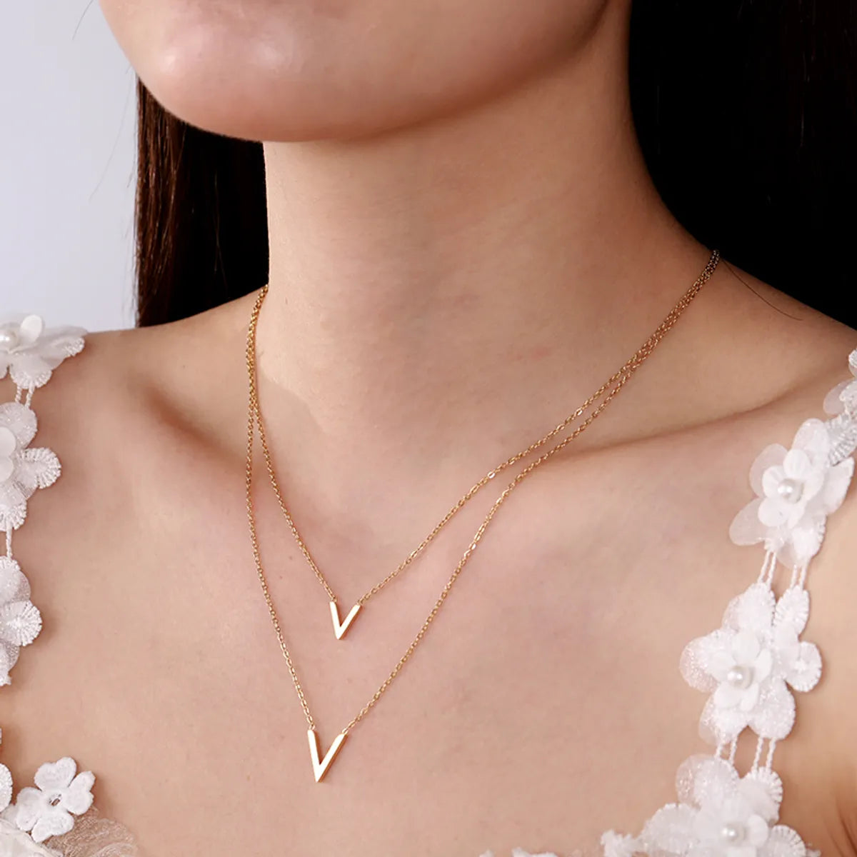 Women’s modern pendant necklace-Simple Style Streetwear V Shape Stainless Steel Plating 18k Gold Plated Layered Necklaces