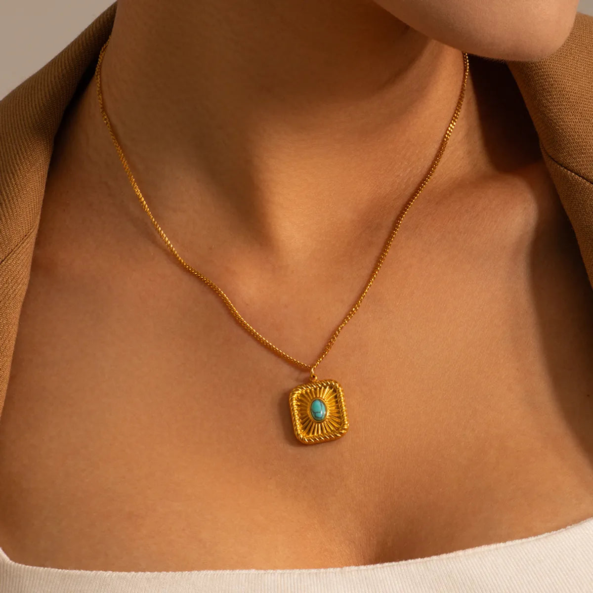 Women’s chic necklace-Wholesale Classic Style Round Stainless Steel Plating Inlay 18k Gold Plated Turquoise Necklace