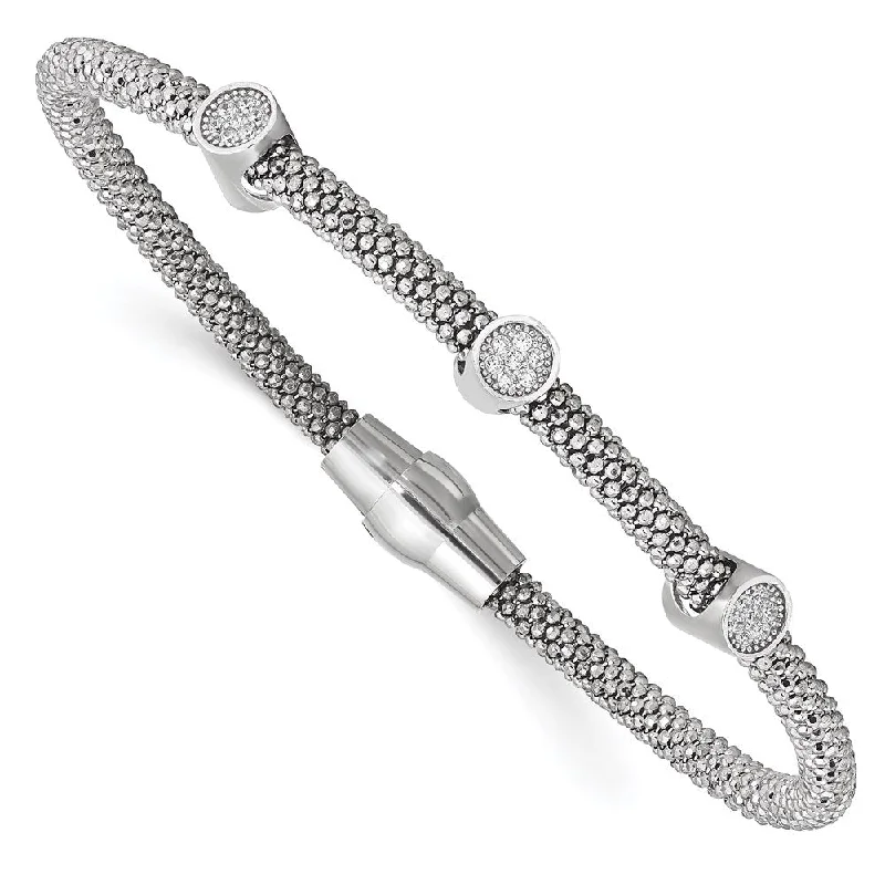 Women’s modern bracelet-Sterling Silver Polished Rhodium-plated CZ Magnetic Mesh Bracelet-WBC-QB950