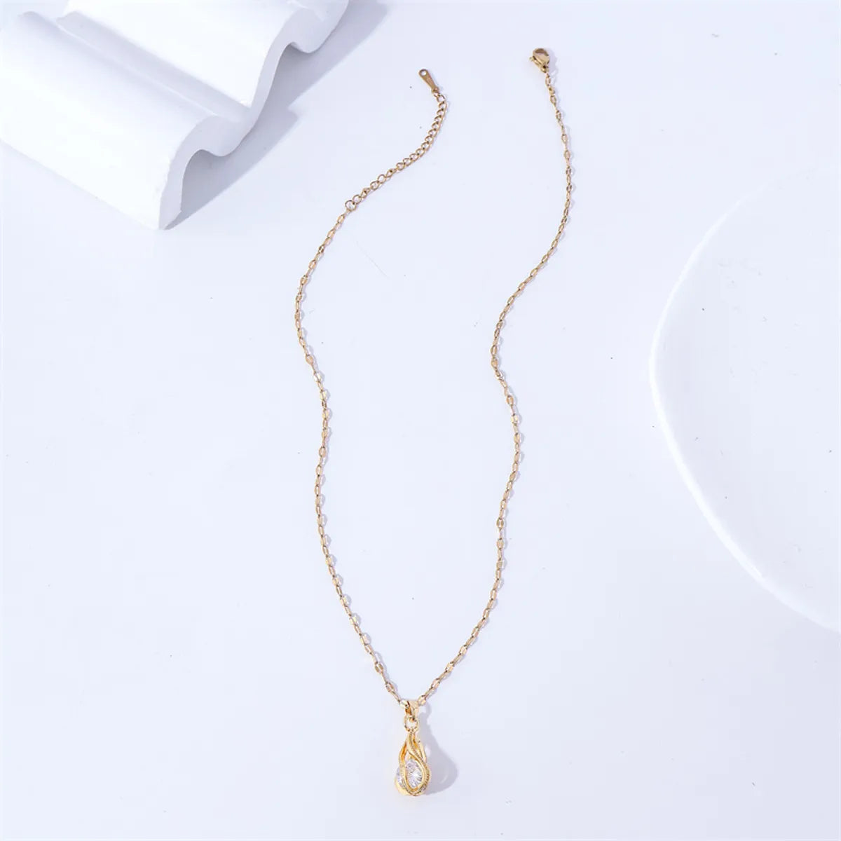 Women’s crystal necklace-Simple Style Water Droplets Stainless Steel Titanium Steel Plating Inlay Zircon 18k Gold Plated Pendant Necklace