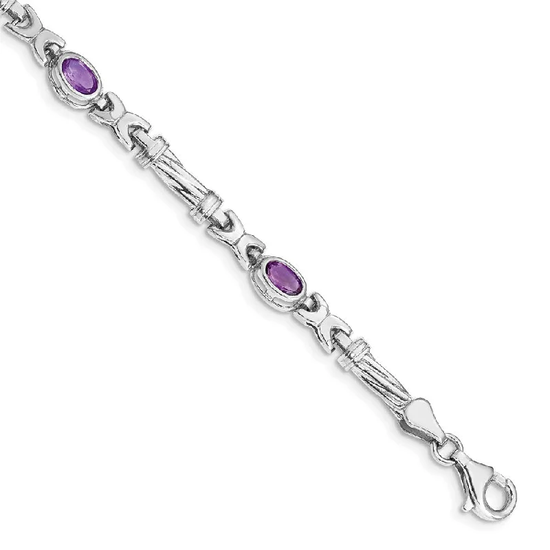 Women’s gemstone bangle-10k White Gold Amethyst Bracelet-WBC-BM4497-AM-1W