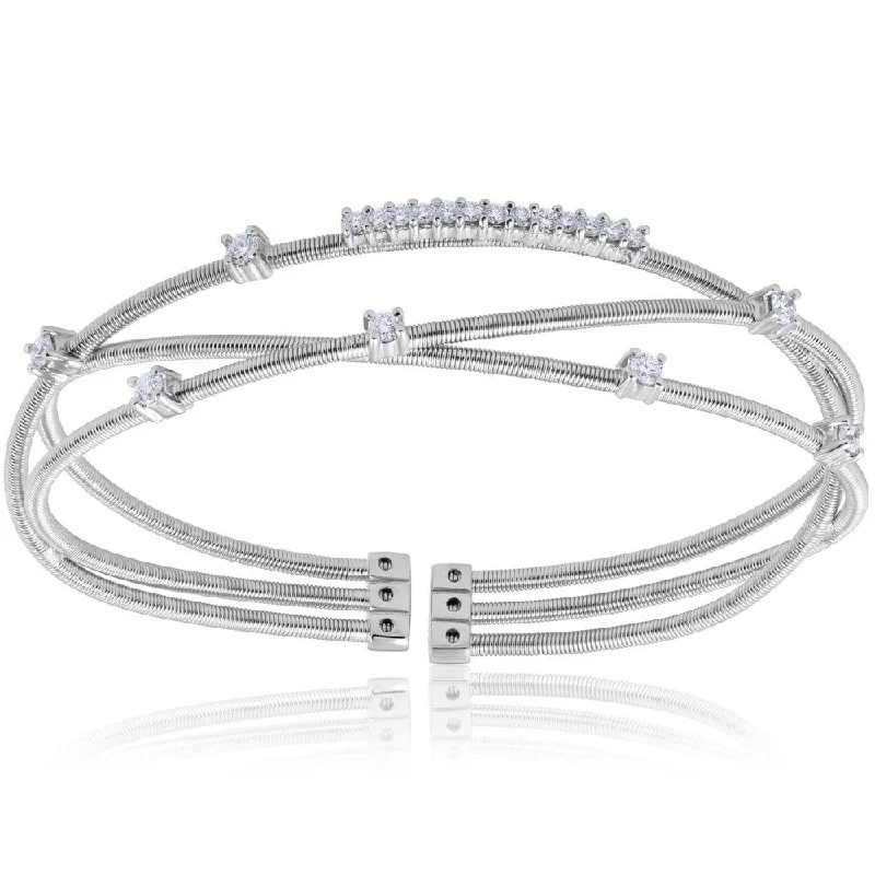 Women’s trendy gold bangle-Pompeii3 18k White Gold .82 ct TDW Multi Row Diamond Cable Bangle Cuff Bracelet