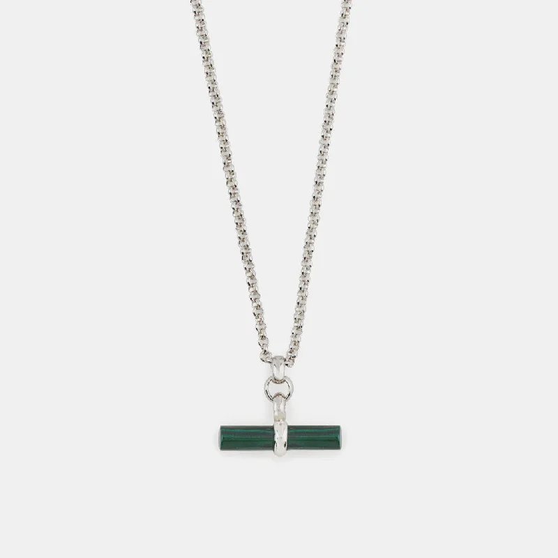 Women’s charm necklace-Silver Malachite T-Bar Necklace