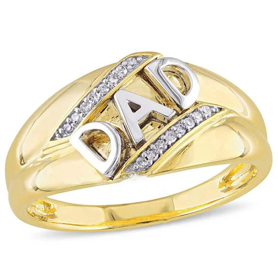 Women’s sparkling engagement ring-Original Amour " Dad" Yellow Gold Diamond Men's Ring