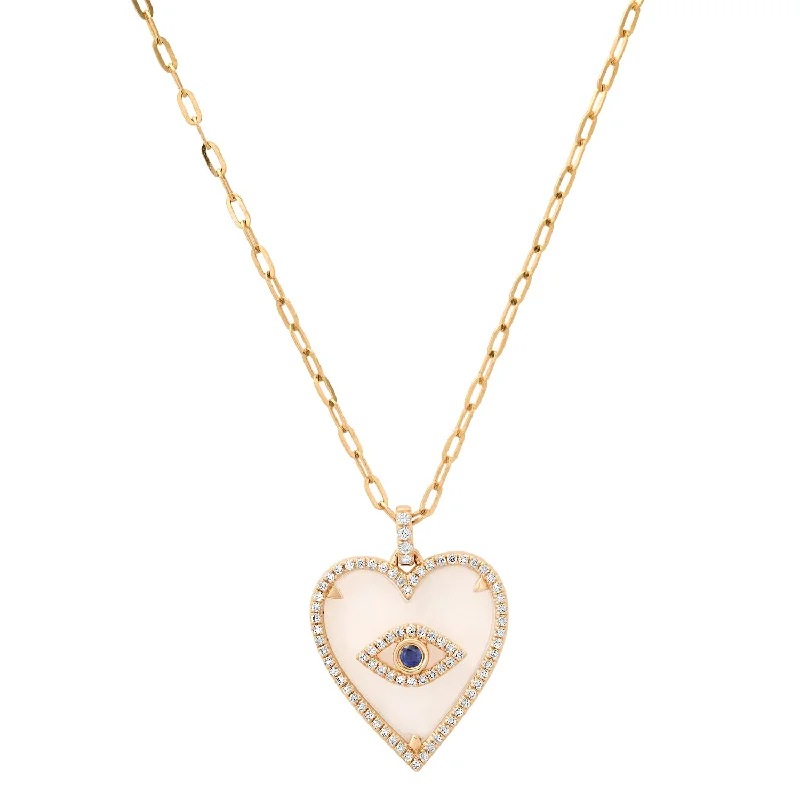 Women’s luxury necklace-Diamond & Blue Sapphire Evil Eye Heart Necklace