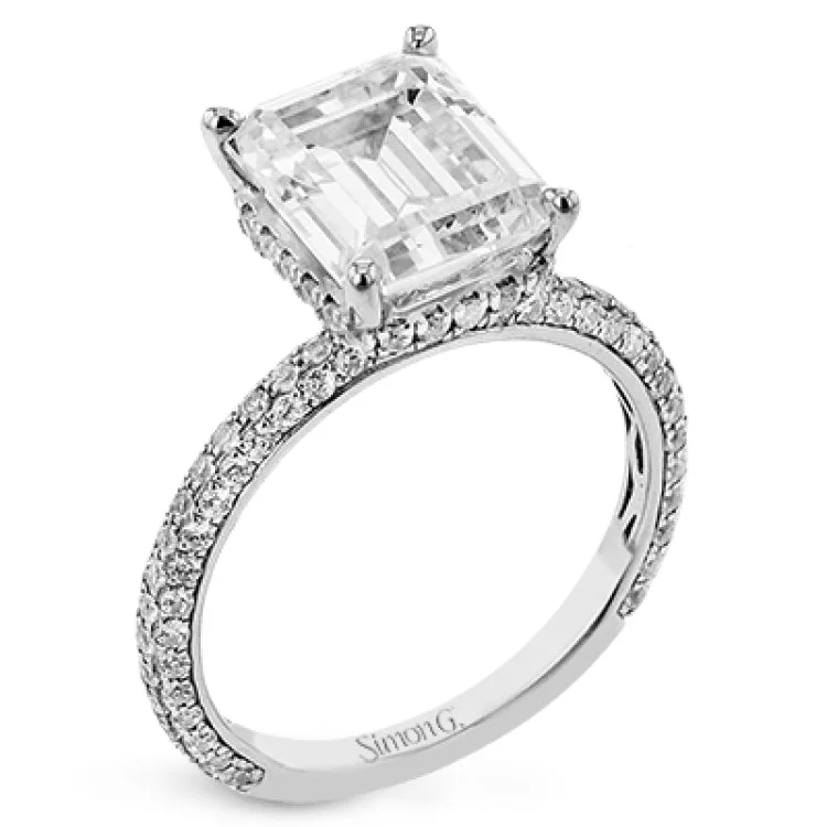 Women’s vintage-style engagement ring-This stunning engagement ring from our under halo collection is set with 0.80 ctw of pave set diamonds in 18 kt white gold.