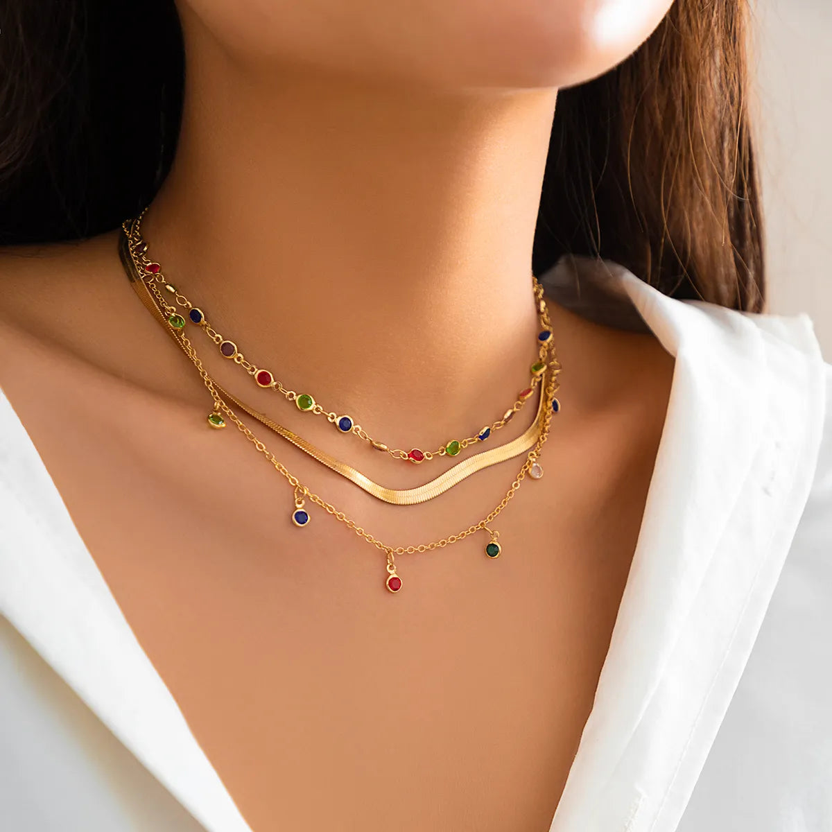 Women’s fashionable gold necklace-Simple Style Classic Style Commute Round Copper Artificial Crystal Necklace In Bulk