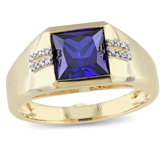 Women’s eco-friendly diamond engagement ring-Original Amour Blue Sapphire Yellow Gold Diamond Men's Ring