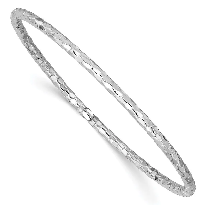 Women’s handmade bangle-14k White Gold Textured Slip-on Bangle Bracelet-WBC-DB584