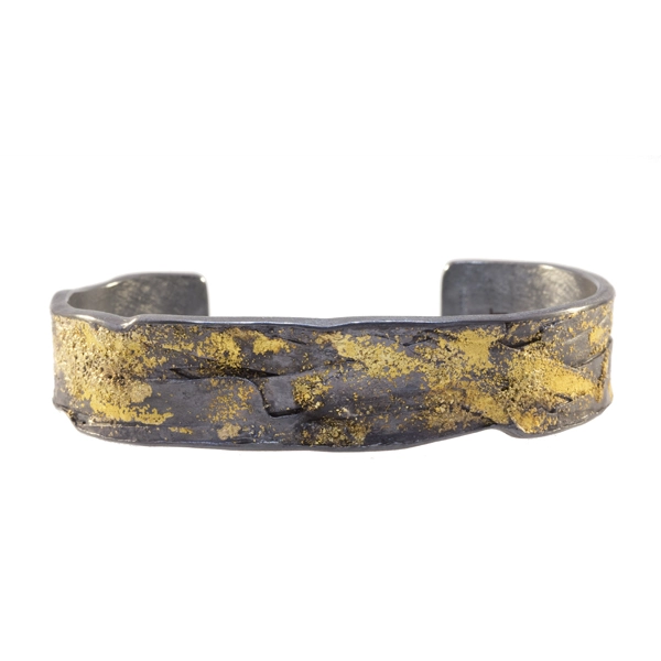 Women’s bohemian bangle-Todd Reed Sterling Silver with Patina and 22K Yellow Gold Organic Cuff Bracelet