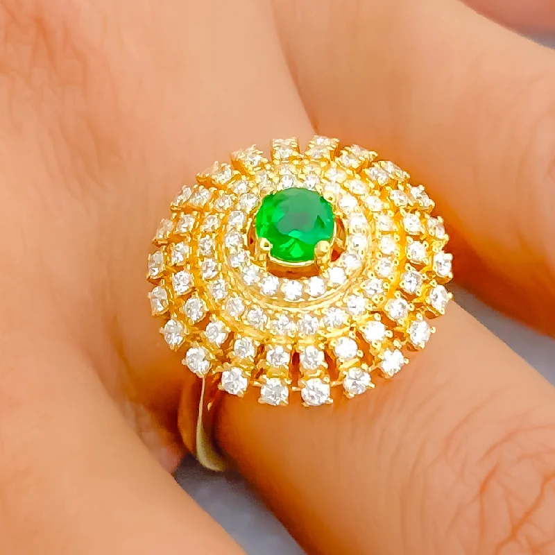 Women’s vintage-style engagement ring-Delightful Domed Flower 18K Gold + Diamond Statement Ring