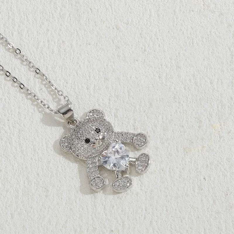 Bear Real Platinum Loving Heart Zircon Necklace