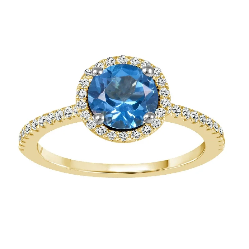 Women’s custom engagement ring with engraving-Blue Topaz and Diamond Ring