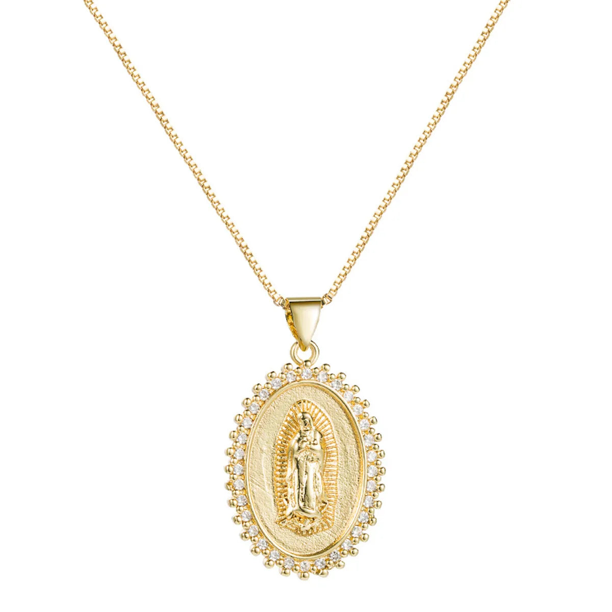 Women’s fashion-forward necklace-Oval Virgin Mary Statue Pendant Copper Necklace