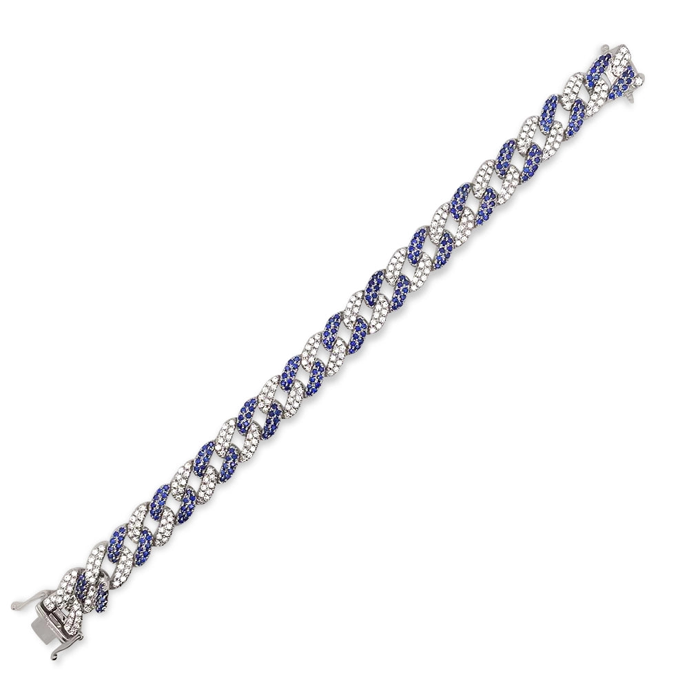 Women’s eco-friendly bracelet-14K White Gold Diamond & Sapphire Pave Link Bracelet