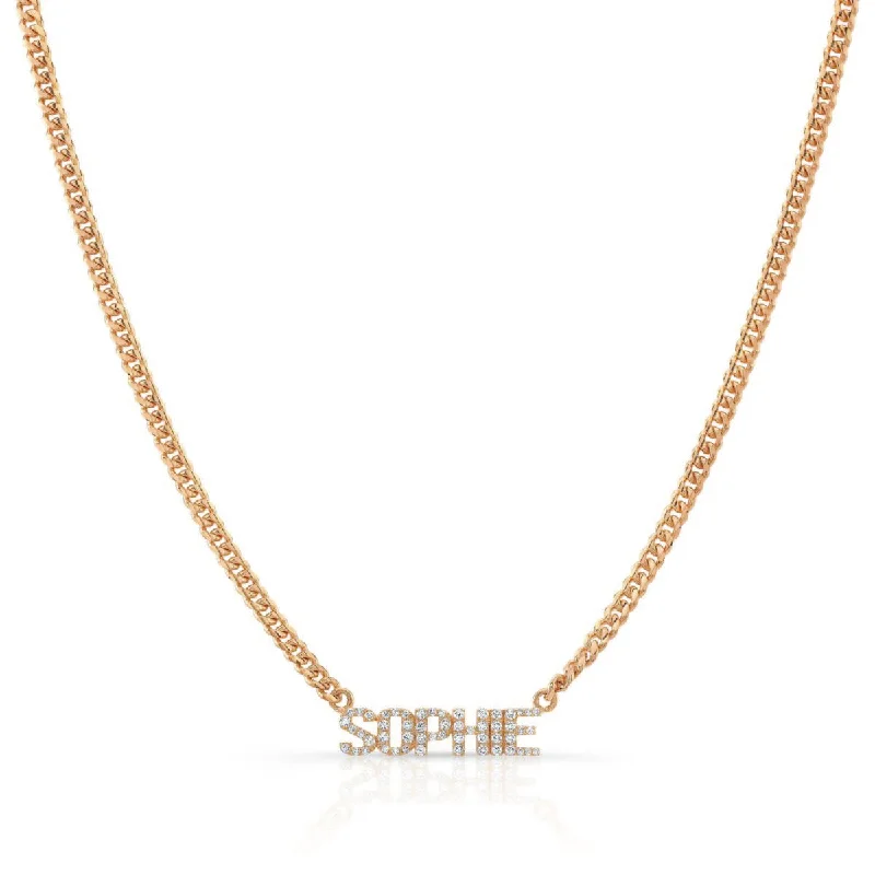 Women’s silver necklace-Diamond Nameplate on Cuban Link Necklace