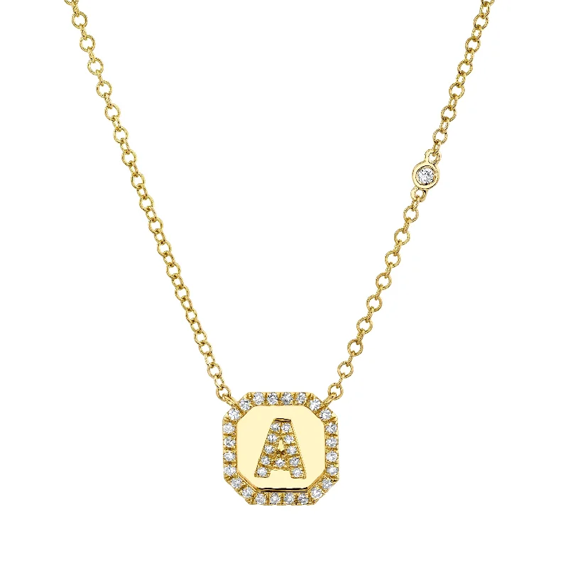 Women’s charm necklace-Diamond Initial Nameplate Choker Necklace