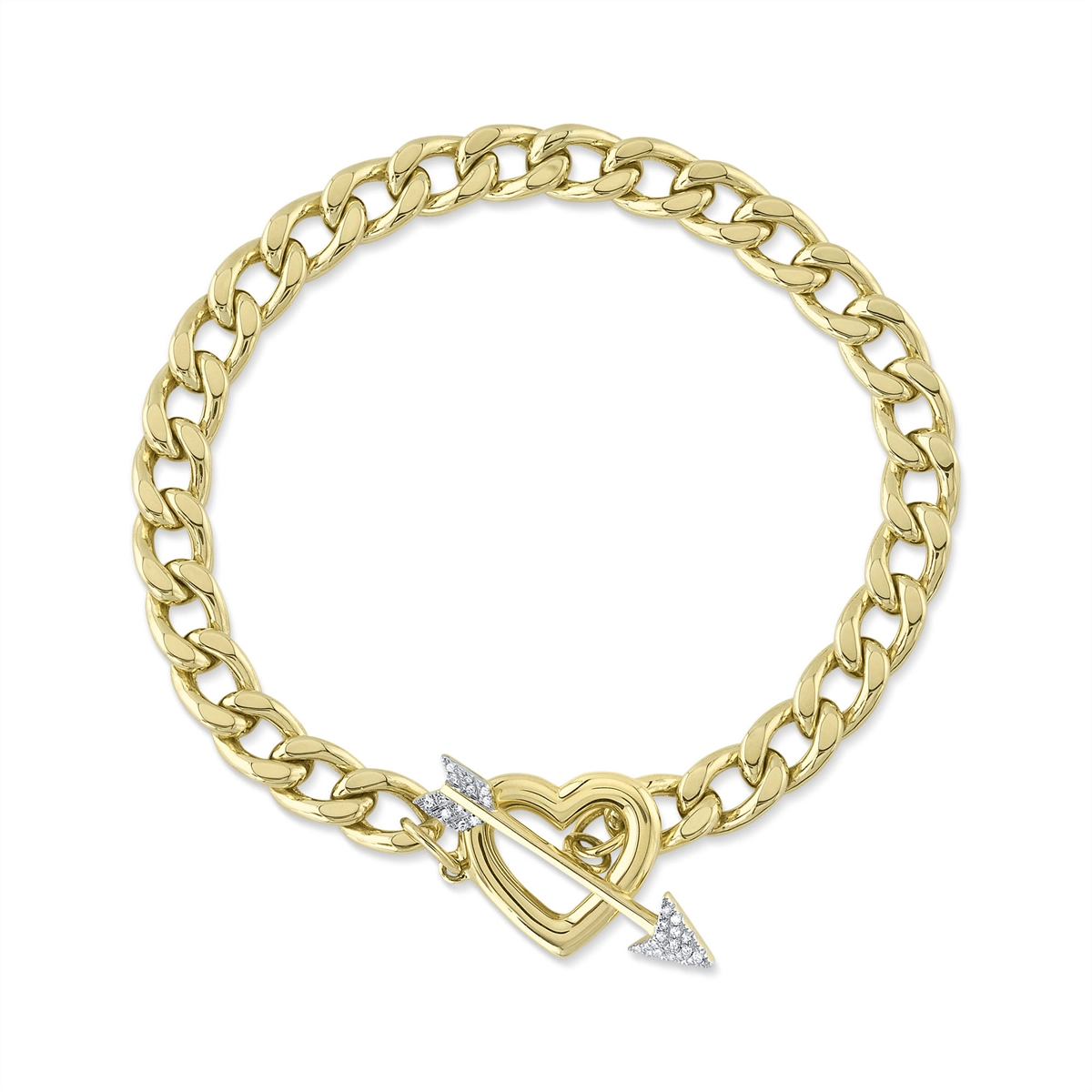 Women’s leather bracelet-14K Yellow Gold Heart and Diamond Arrow Link Bracelet