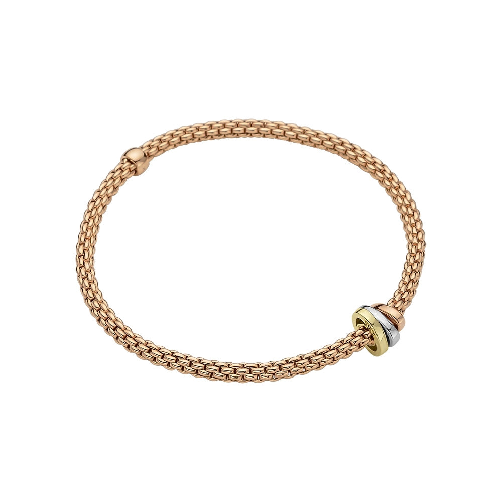 Women’s pearl bracelet-Fope 18K Rose Gold Prima Collection Flex It Bracelet with Tri Gold Roundel, Medium Size