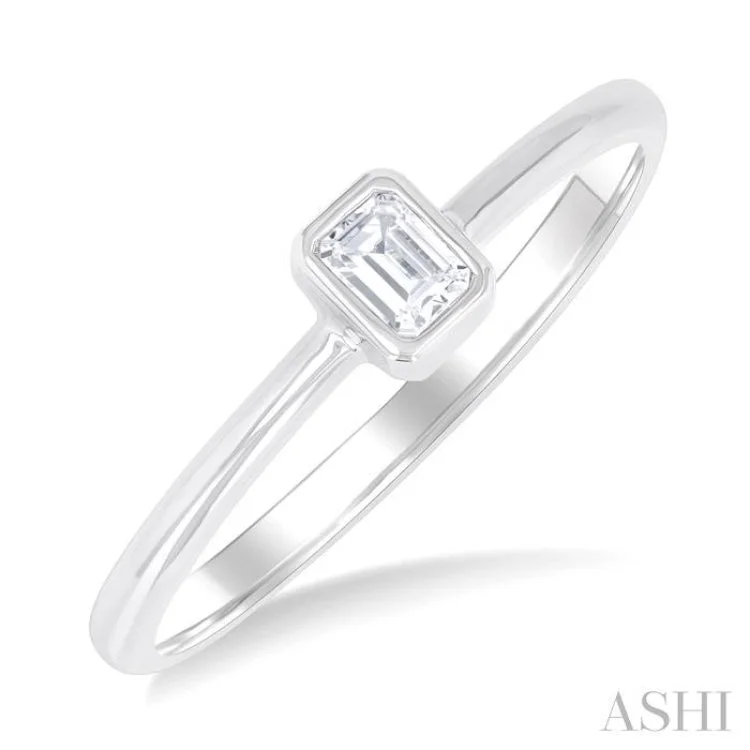 Women’s unique solitaire engagement ring-1/6 ctw Petite Bezel Set Emerald Cut Diamond Fashion Ring in 10K White Gold