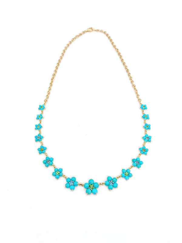 Women’s crystal drop necklace-One of a Kind Sleeping Beauty Turquoise & Mixed Gemstone Tapered Daisy Chain Necklace