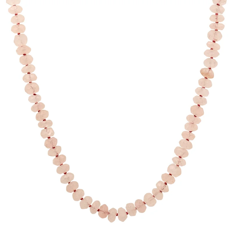 Women’s bridal necklace-Rose Cut Rose Quartz Beaded Necklace on Dark Pink Silk