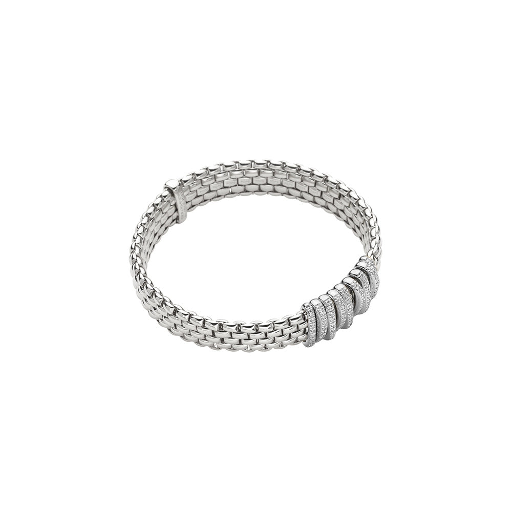 Women’s custom bracelet-Fope 18K White Gold Panorama Collection Wide Stretch Diamond Bracelet, Medium Size