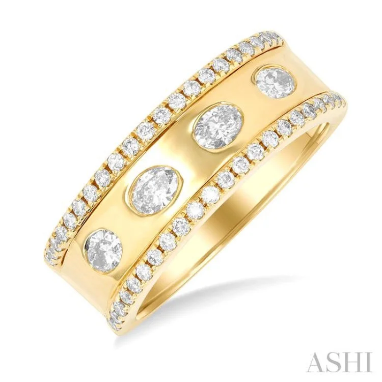 Women’s personalized engagement ring-5/8 ctw Wide 4-Stone Oval & Round Cut Diamond Fashion Band in 14K Yellow Gold