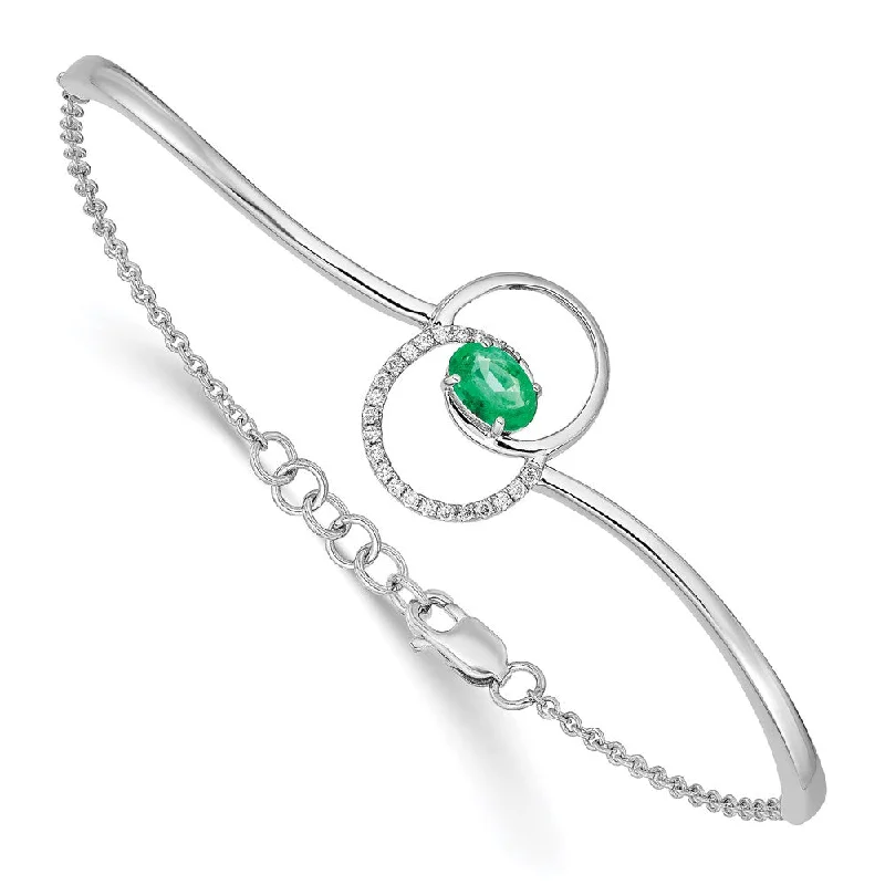 Women’s fashionable bracelet-14k White Gold Emerald/Diamond Circles 7in w/.5in ext Bracelet-WBC-BM6831-EM-007-WA