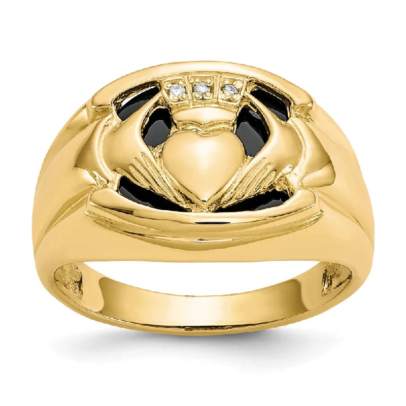 Women’s emerald cut engagement ring-10K Yellow Gold Men's Real Diamond and Black Onyx Claddagh Ring