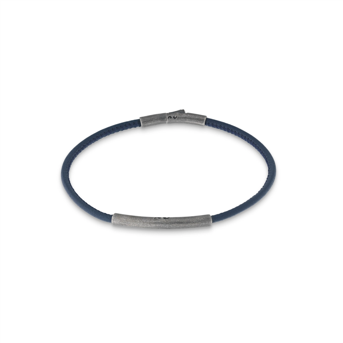 Women’s eco-friendly bracelet-Marco Dal Maso Lash Oxidized Silver and Ultrafine Smooth Blue Leather ID Bracelet