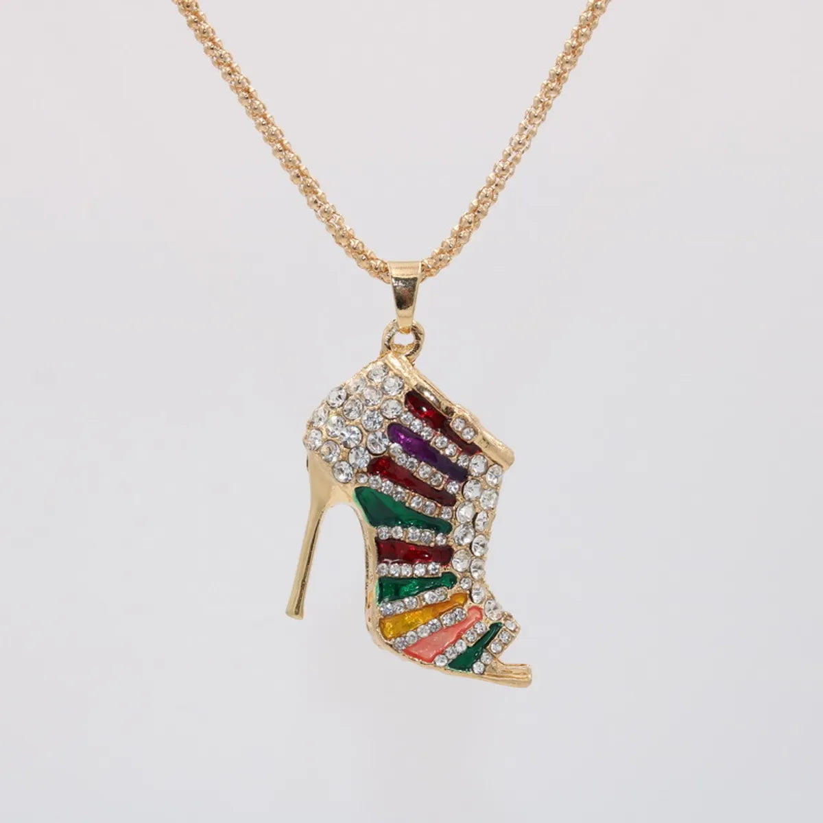 Women’s heart-shaped necklace-Full Rhinestone High Heels Shape Style Sweater Chain