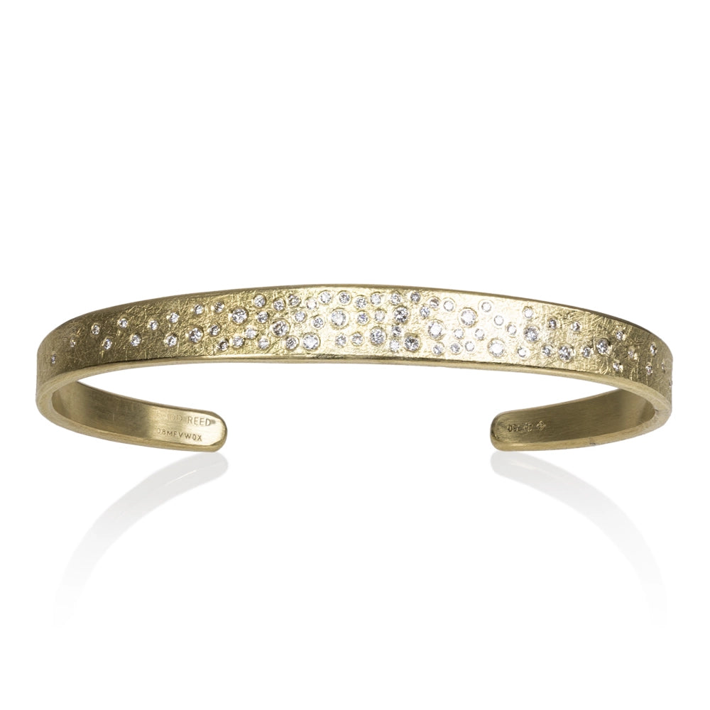 Women’s elegant gold bracelet-Todd Reed 18K Yellow Gold Scattered Diamond Thin Cuff Bracelet