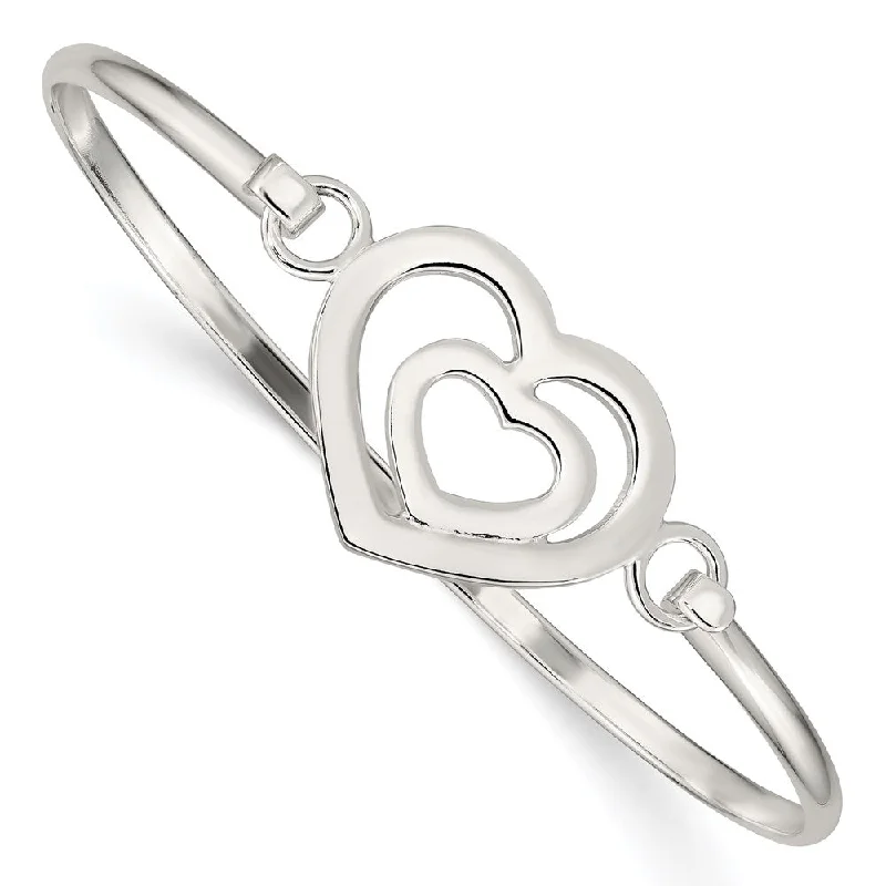 Women’s nature-inspired bracelet-Sterling Silver Heart within a Heart Bangle Bracelet-WBC-QB408