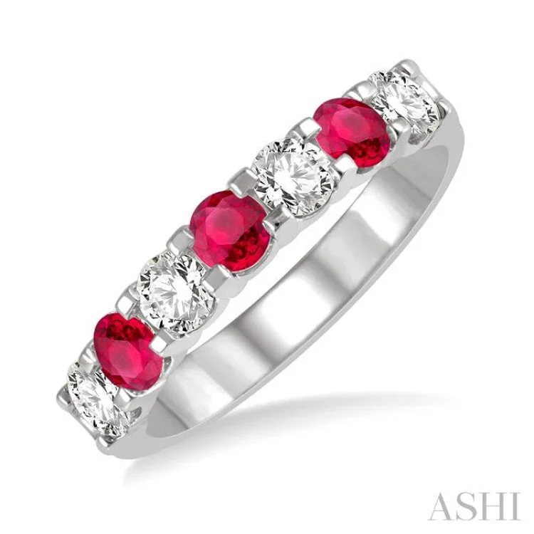 Women’s rose gold engagement ring-3.3 MM Ruby and 1/2 ctw Round Cut Diamond Precious Wedding Band in 14K White Gold