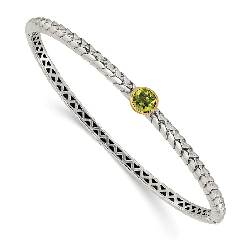 Women’s gemstone-studded bracelet-Sterling Silver w/14k Peridot Bangle Bracelet-WBC-QTC139