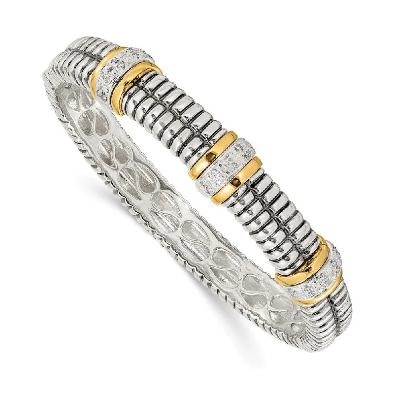 Women’s vintage bracelet-SS w/14k True Two-tone 1/4ct. Diamond Bangle Bracelet-WBC-QTC114