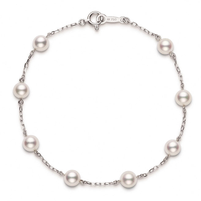 Women’s infinity bracelet-Mikimoto 18K White Gold Cultured Pearl Station Chain Bracelet