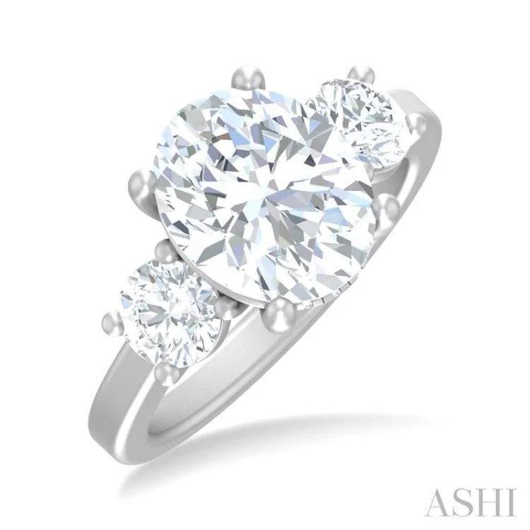 Women’s heart-shaped engagement ring-1.00 ctw Tri-Mount Past, Present and Future Oval Shape Center Round Cut Diamond Semi Mount Engagement Ring in 14K White Gold