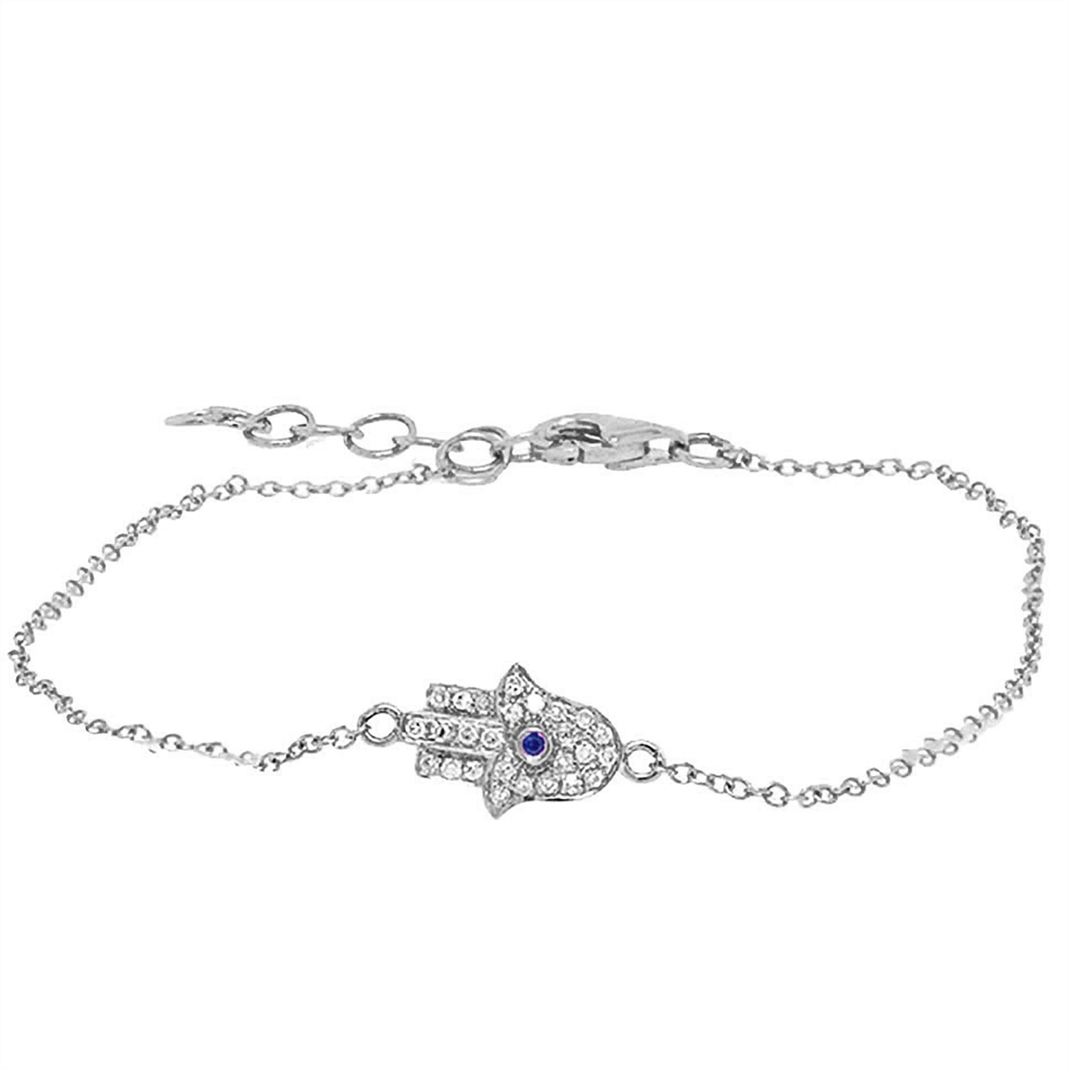 Women’s crystal bracelet-14K White Gold Bracelet with Diamond Hamsa & Blue Sapphire