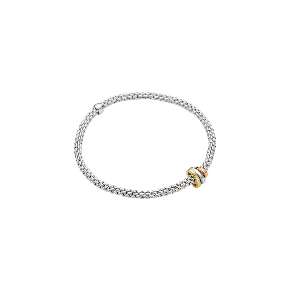 Women’s friendship bracelet-Fope 18K White Gold Prima Collection Bracelet with Yellow, Rose & White Gold Rondels, Extra Small Size