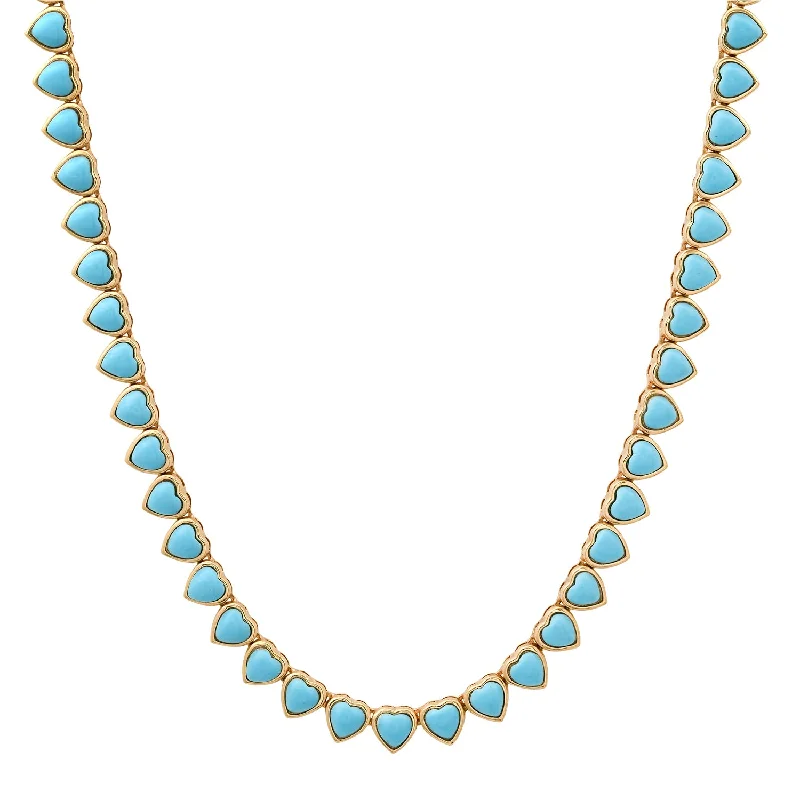 Women’s layered gold necklace-Jumbo Bezel Set Turquoise Heart Tennis Necklace