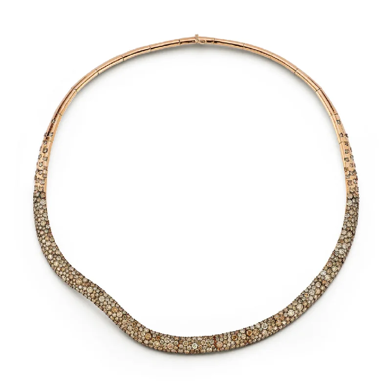 Women’s sparkling gold necklace-Julian Gold & Champagne Diamond Wave Collar Necklace