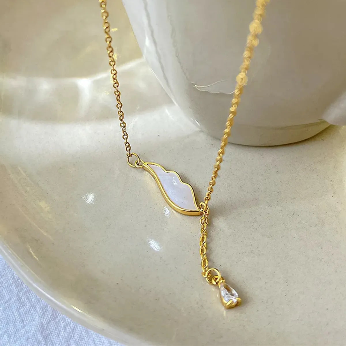 Women’s crystal drop necklace-Ig Style Simple Style Electrocardiogram Wings Bow Knot Stainless Steel Copper Plating Inlay Opal Zircon Gold Plated Silver Plated Pendant Necklace