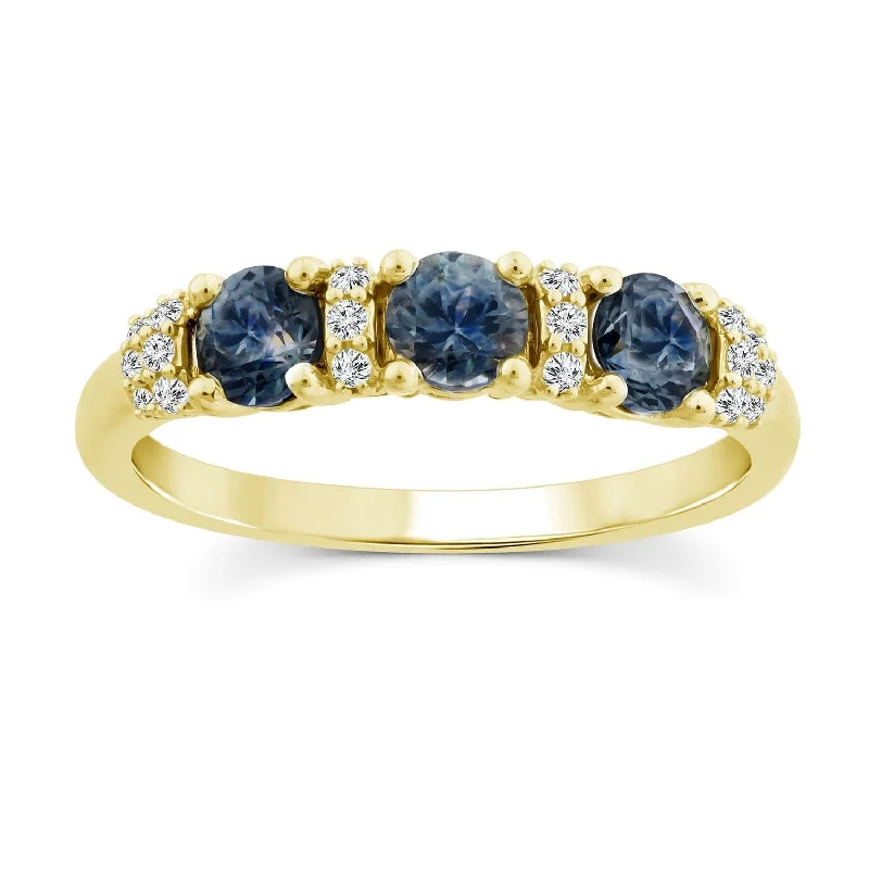 Women’s dazzling diamond engagement ring-Three Stone Blue Sapphire and Diamond Band Ring