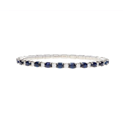 Women’s nature-inspired bracelet-Extensible 18K White Gold Diamond and Oval Sapphire Strech Bracelet