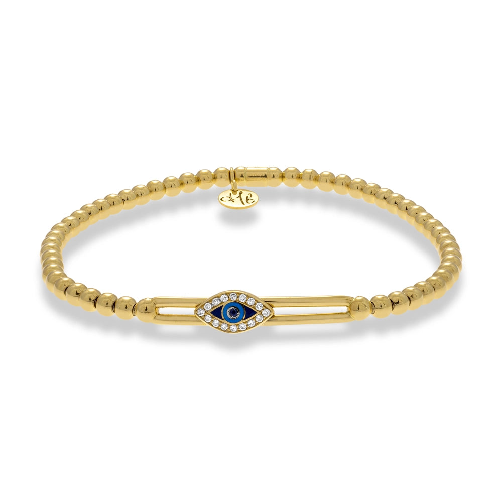 Women’s matching bracelet set-Hulchi Belluni 18K Yellow Gold Sapphire and Diamond Evil Eye Tresore Stretch Bracelet